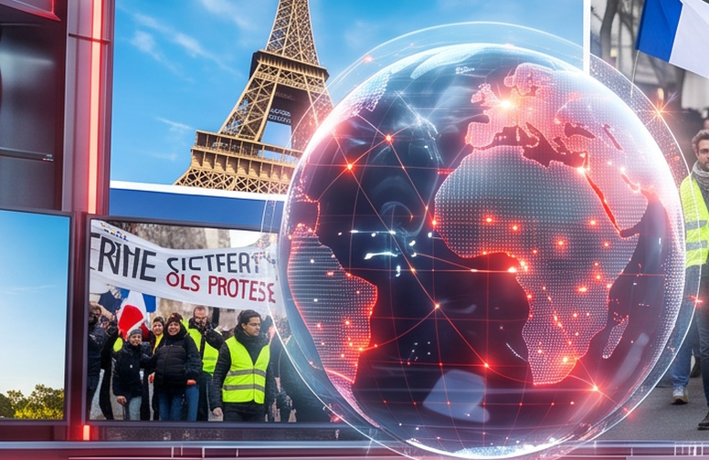 Vue de Paris de nuit affichée sur un écran du studio
